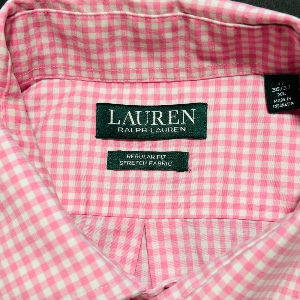 Lauren Ralph Lauren Pink White Gingham Shirt XL Regular Fit Stretch Fabric - Picture 4 of 9
